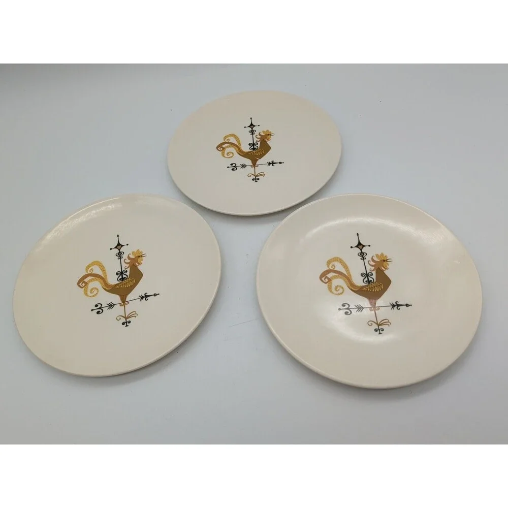 3 Knowles Rooster Weathervane Small Desert Bread Plates Appetizer MCM